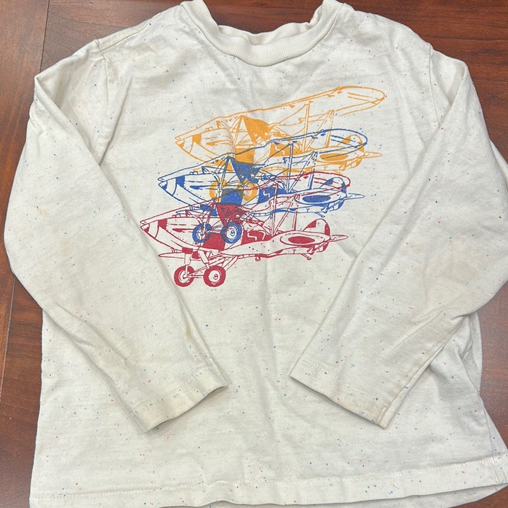 Kids Airplane Graphic Long Sleeve Shirt - Cream